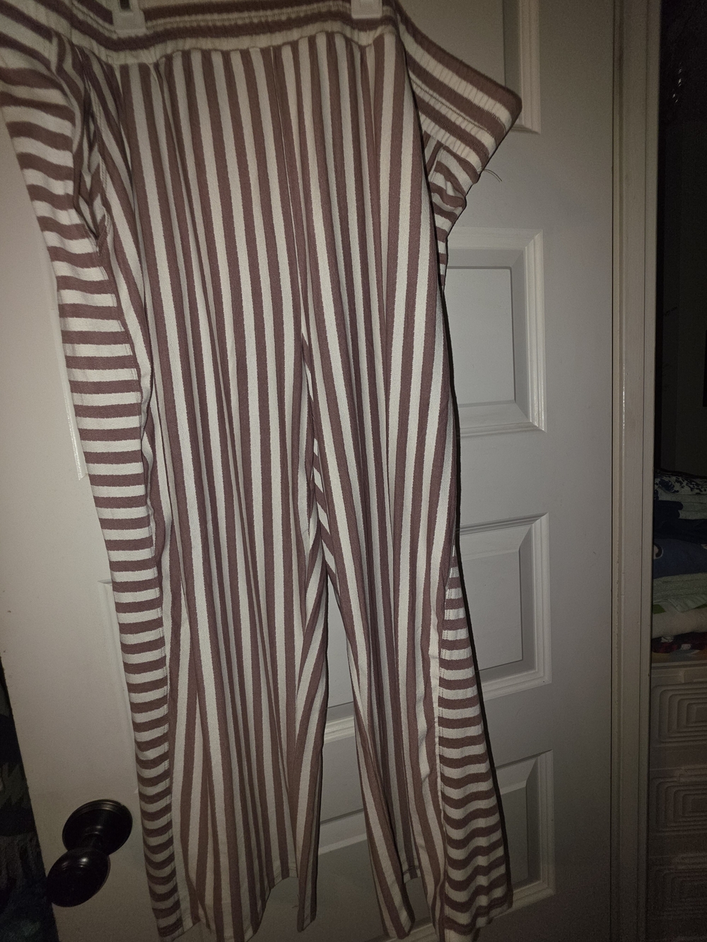 AnyBody Vertical Stripe Wide-Leg Pants in Dusty Rose/tan & White